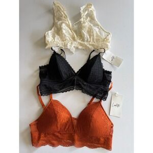 Luvlette Lace Bralette Bundle 3 Pack Cream Black Rust Orange Longline